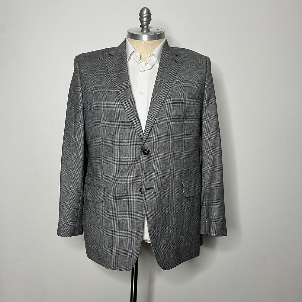 Ralph Lauren Silver Label Mens 46R Gray Plaid Wool‎ Cashmere Blazer Sport Coat